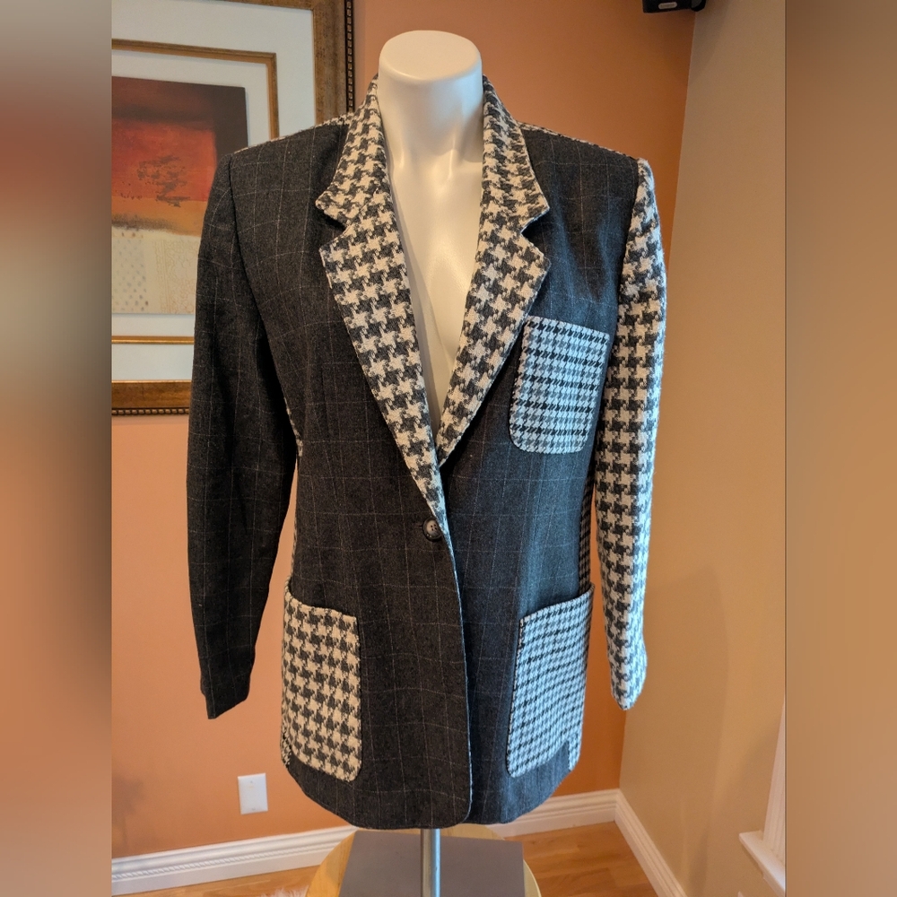 Vintage Grey Patchwork Long Sleeve Lined Jacket /… - image 1